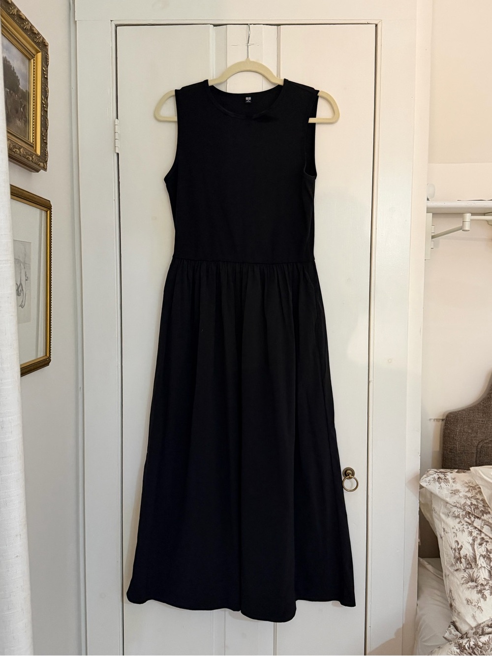 Uniqlo Cotton Gathered Dress Black Maxi Dress